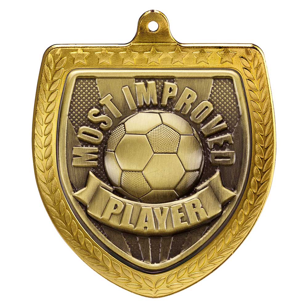 Cobra Football Most Improved Shield Medal Gold 75mm