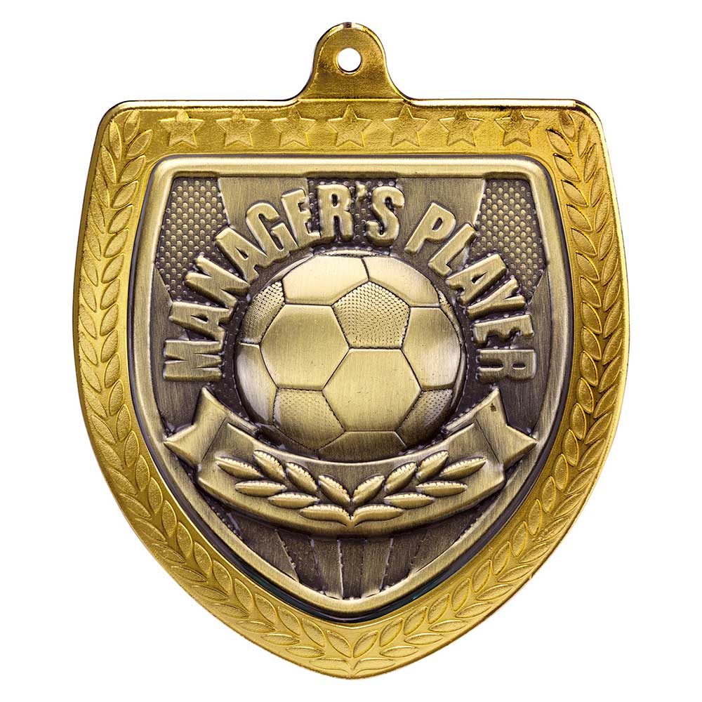 Cobra Football Managers Player Shield Medal Gold 75mm