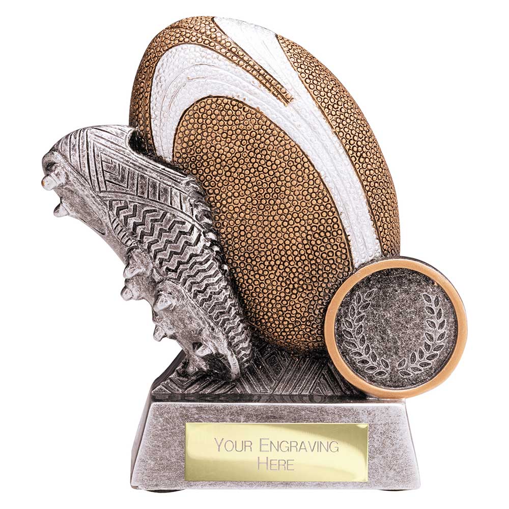 Exodus Rugby Boot & Ball Award Antique Gold & Silver 105mm