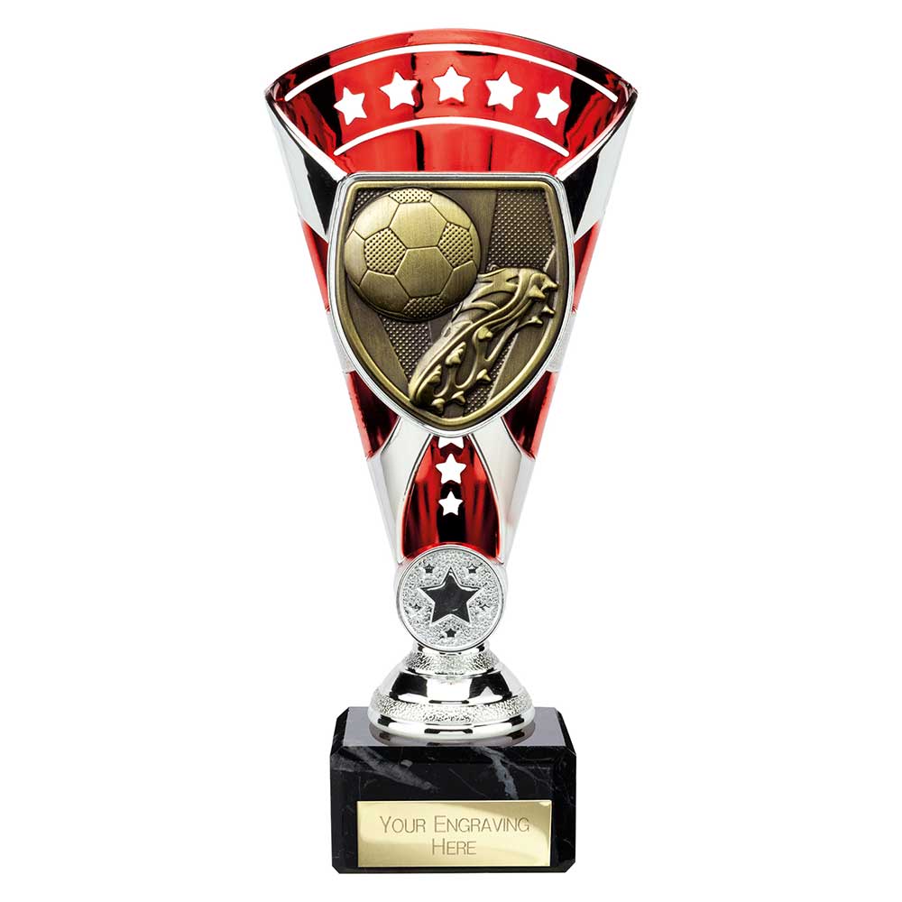 TD24195A.jpg Cobra Star Cup Football Boot & Ball Silver & Red - Image 1