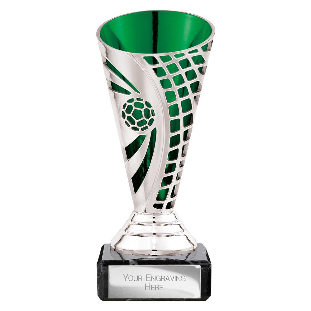 TR20511A.jpg Defender Football Trophy Cup Silver & Green - Image 1